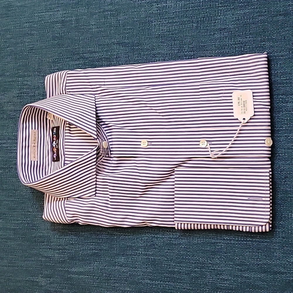 Julian's mens dress shirt in dark blue stripe, 16 34/35